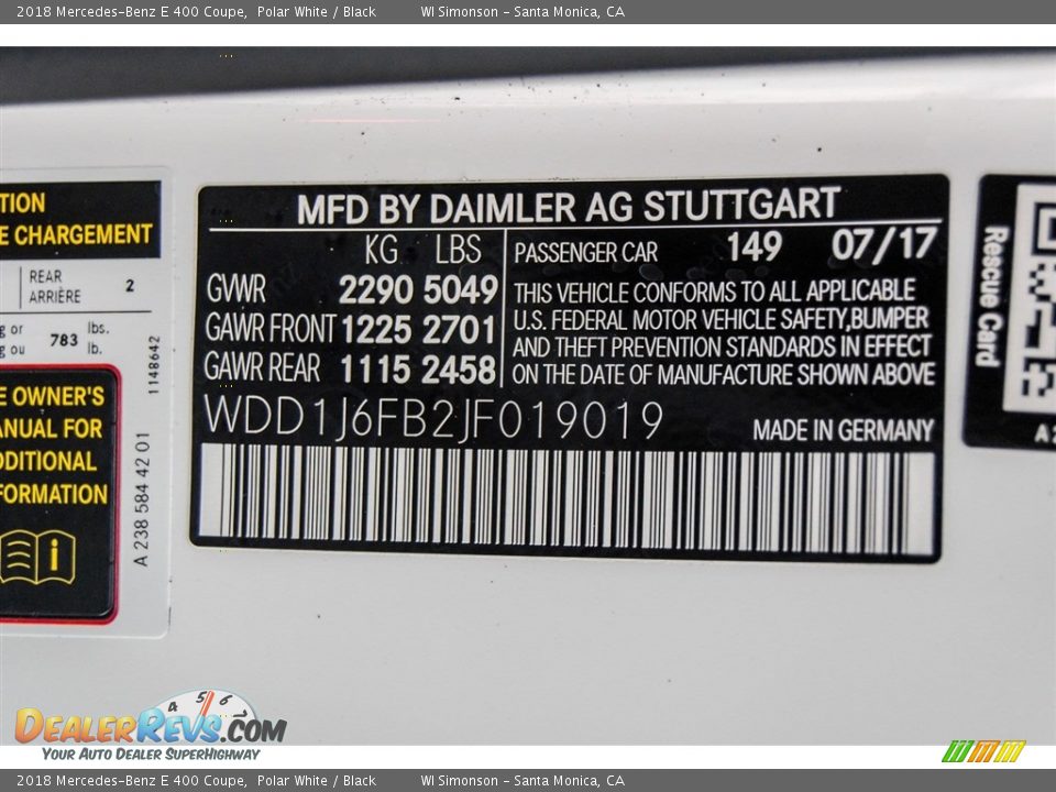 2018 Mercedes-Benz E 400 Coupe Polar White / Black Photo #10