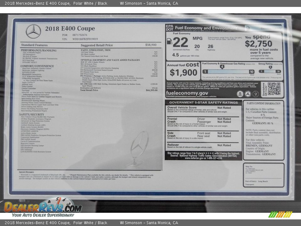 2018 Mercedes-Benz E 400 Coupe Polar White / Black Photo #11