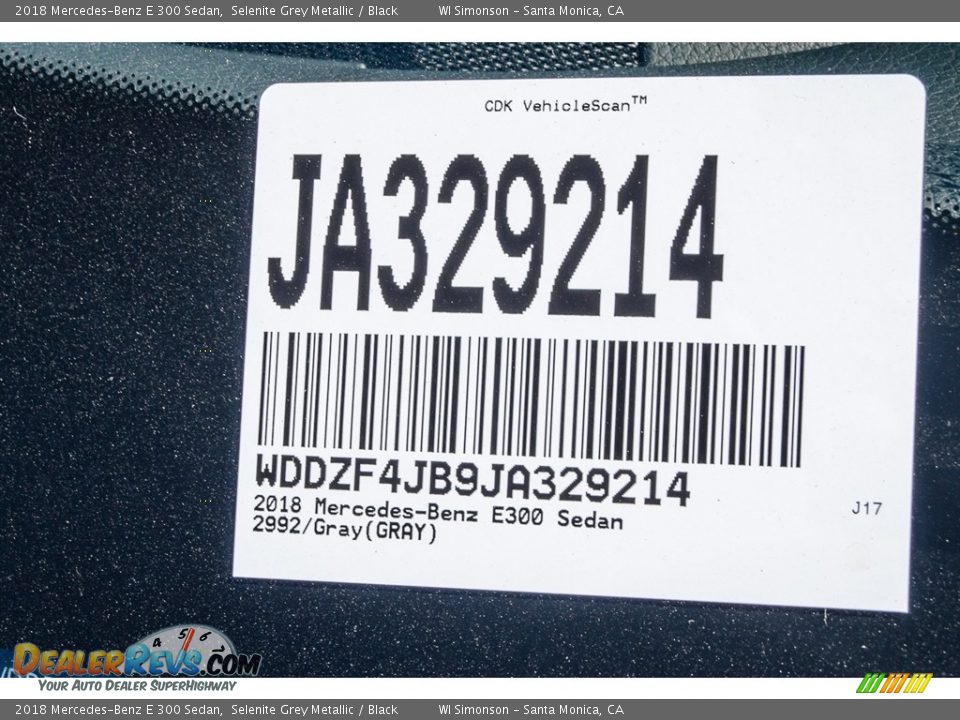 2018 Mercedes-Benz E 300 Sedan Selenite Grey Metallic / Black Photo #10