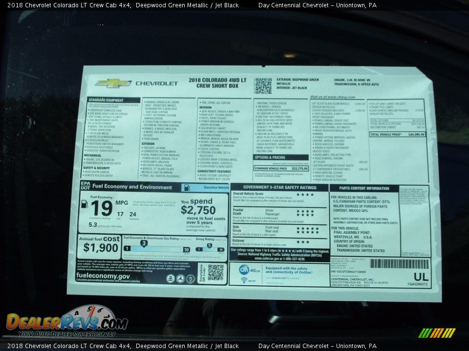 2018 Chevrolet Colorado LT Crew Cab 4x4 Window Sticker Photo #7