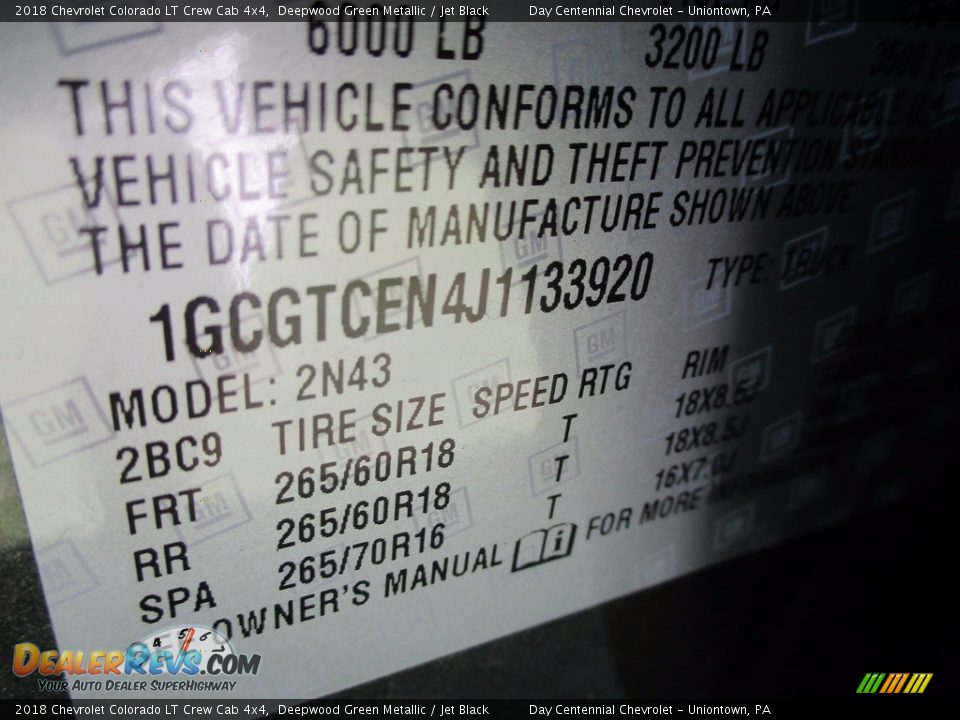 2018 Chevrolet Colorado LT Crew Cab 4x4 Deepwood Green Metallic / Jet Black Photo #15