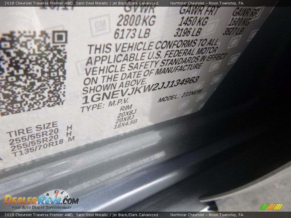 2018 Chevrolet Traverse Premier AWD Satin Steel Metallic / Jet Black/Dark Galvanized Photo #16