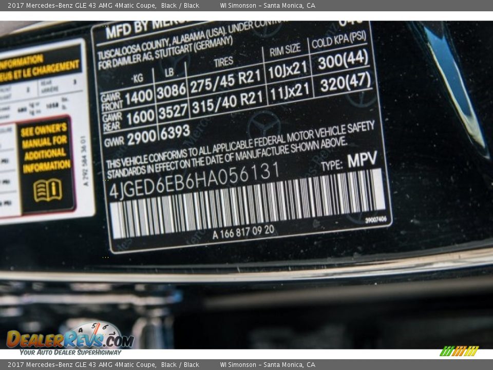 2017 Mercedes-Benz GLE 43 AMG 4Matic Coupe Black / Black Photo #21