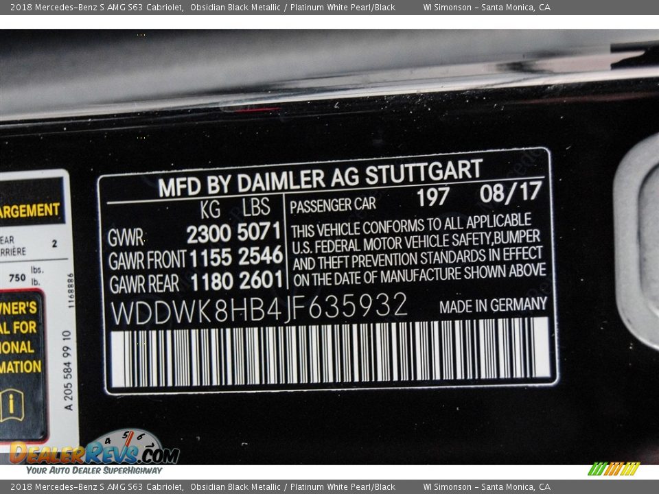 2018 Mercedes-Benz S AMG S63 Cabriolet Obsidian Black Metallic / Platinum White Pearl/Black Photo #10