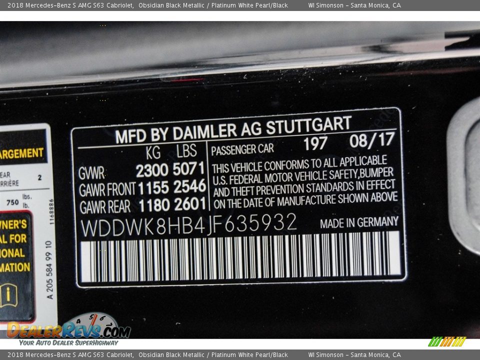 2018 Mercedes-Benz S AMG S63 Cabriolet Obsidian Black Metallic / Platinum White Pearl/Black Photo #10