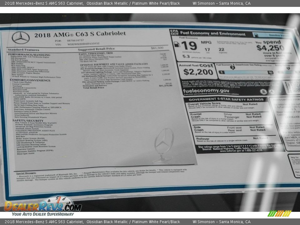 2018 Mercedes-Benz S AMG S63 Cabriolet Obsidian Black Metallic / Platinum White Pearl/Black Photo #11