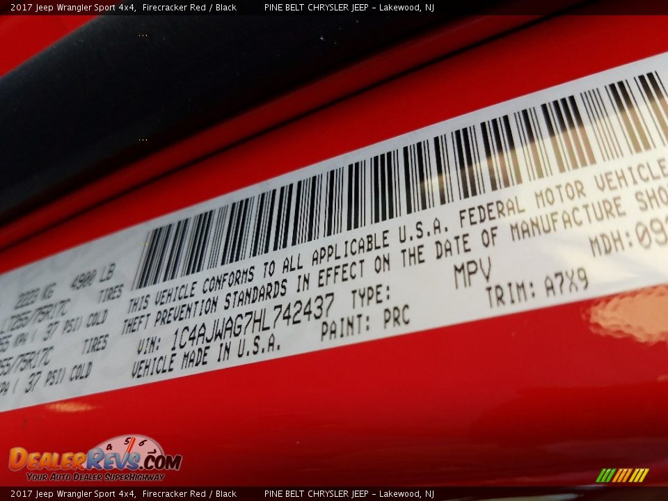 2017 Jeep Wrangler Sport 4x4 Firecracker Red / Black Photo #8