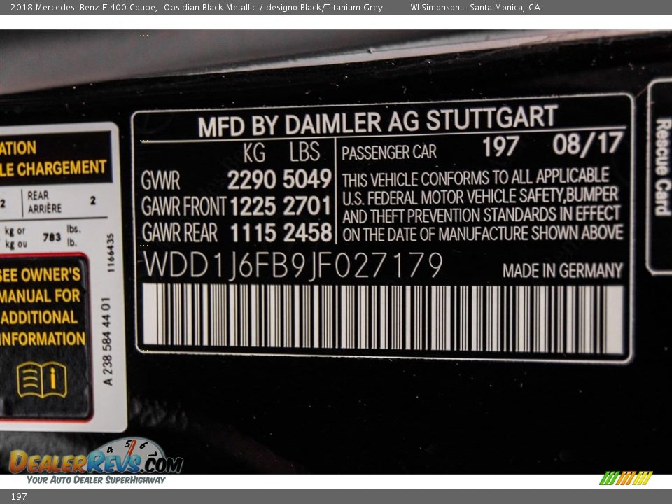 Mercedes-Benz Color Code 197 Obsidian Black Metallic