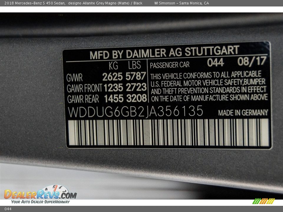 Mercedes-Benz Color Code 044 designo Allanite Grey Magno (Matte)