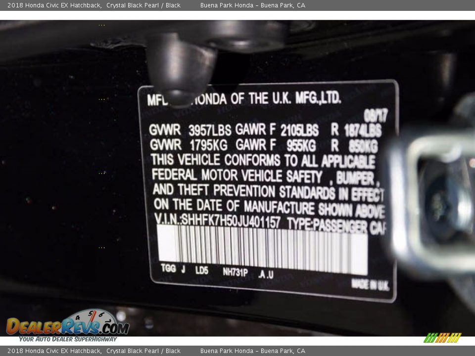 2018 Honda Civic EX Hatchback Crystal Black Pearl / Black Photo #18