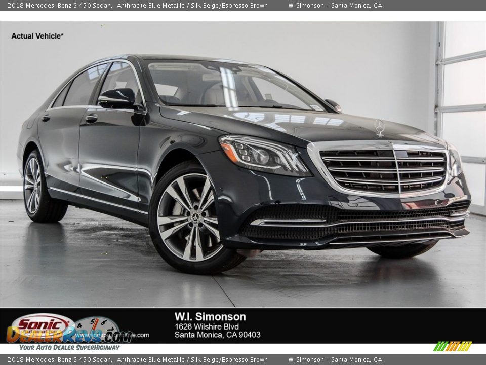 2018 Mercedes-Benz S 450 Sedan Anthracite Blue Metallic / Silk Beige/Espresso Brown Photo #1