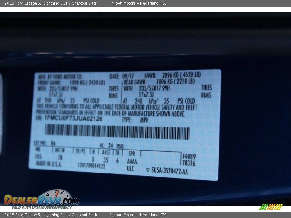 2018 Ford Escape S Lightning Blue / Charcoal Black Photo #25