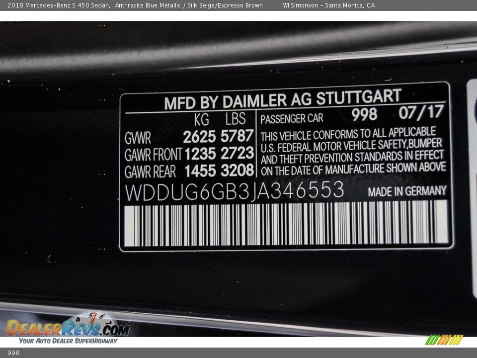 Mercedes-Benz Color Code 998 Anthracite Blue Metallic