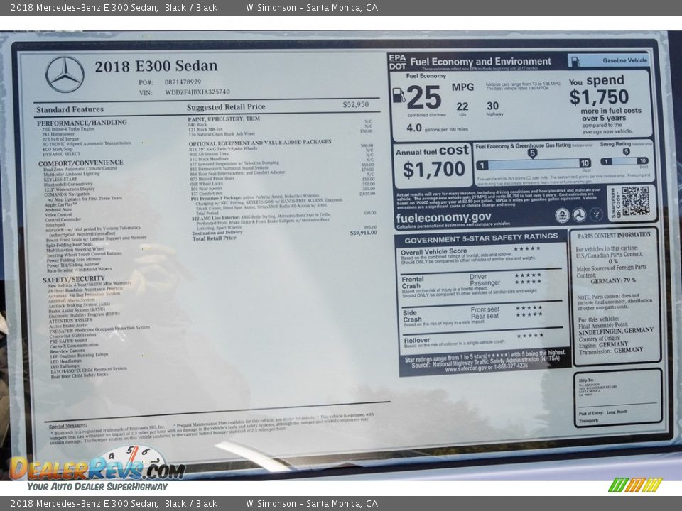 2018 Mercedes-Benz E 300 Sedan Black / Black Photo #11