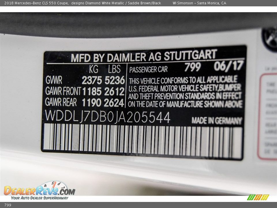 Mercedes-Benz Color Code 799 designo Diamond White Metallic