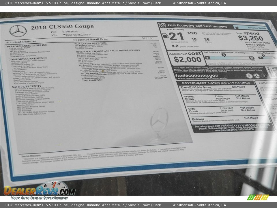 2018 Mercedes-Benz CLS 550 Coupe Window Sticker Photo #11