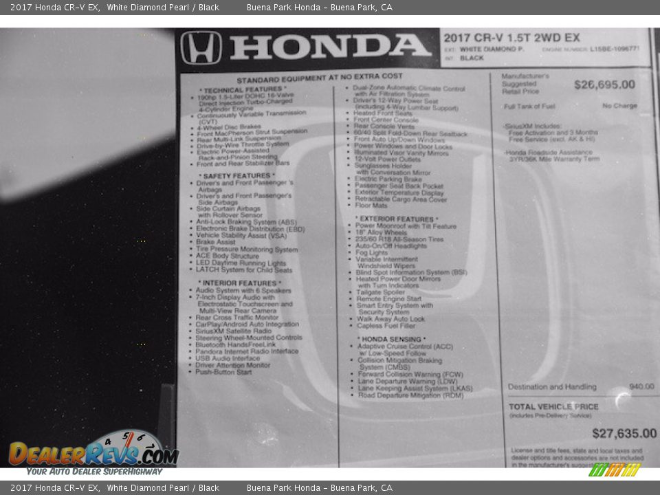 2017 Honda CR-V EX White Diamond Pearl / Black Photo #17