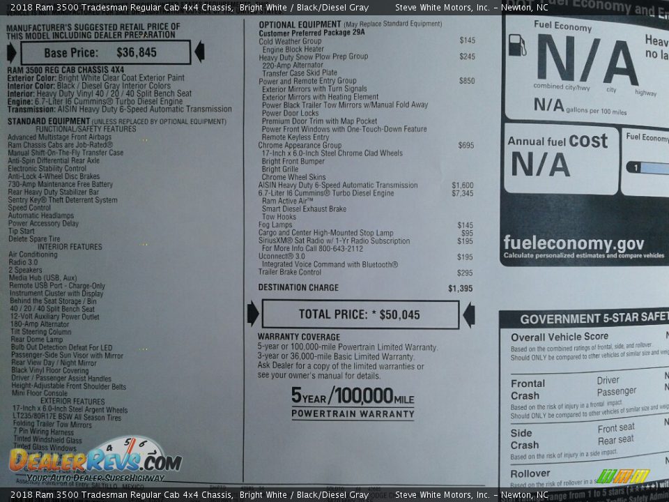 2018 Ram 3500 Tradesman Regular Cab 4x4 Chassis Bright White / Black/Diesel Gray Photo #25