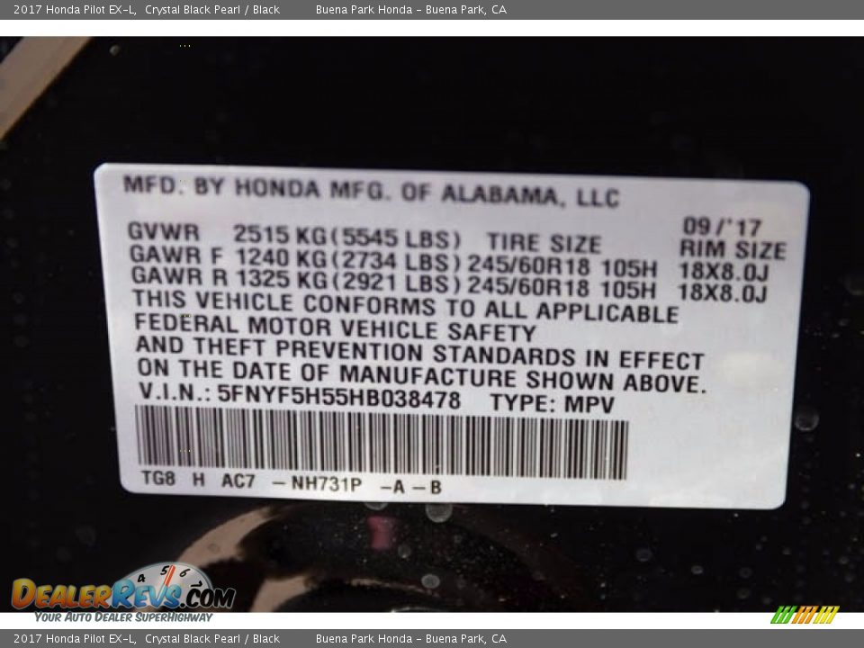 2017 Honda Pilot EX-L Crystal Black Pearl / Black Photo #20