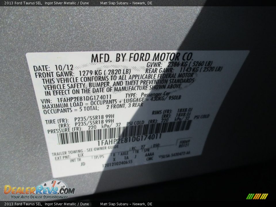 2013 Ford Taurus SEL Ingot Silver Metallic / Dune Photo #29