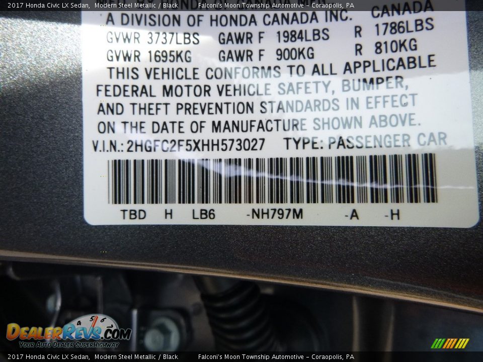 2017 Honda Civic LX Sedan Modern Steel Metallic / Black Photo #12