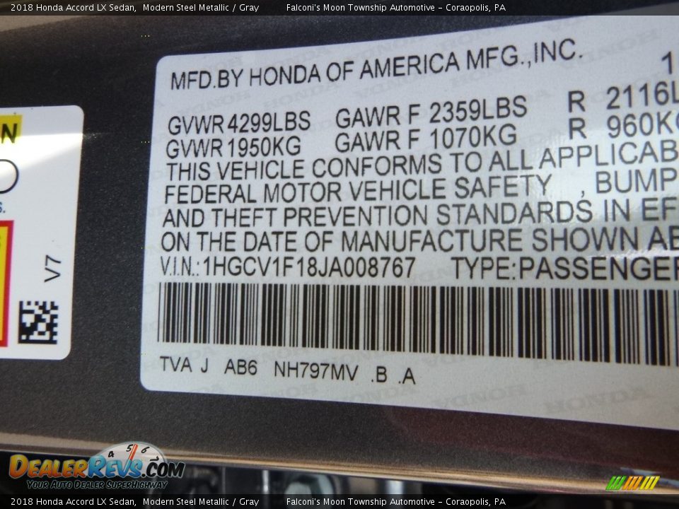 2018 Honda Accord LX Sedan Modern Steel Metallic / Gray Photo #12