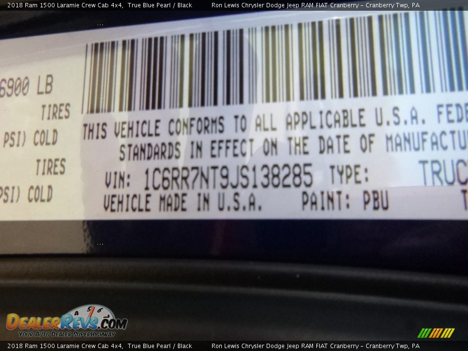 2018 Ram 1500 Laramie Crew Cab 4x4 True Blue Pearl / Black Photo #16