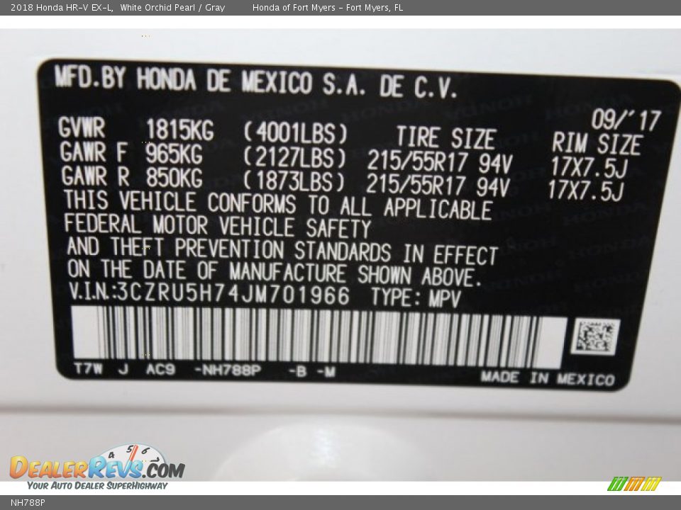 Honda Color Code NH788P White Orchid Pearl