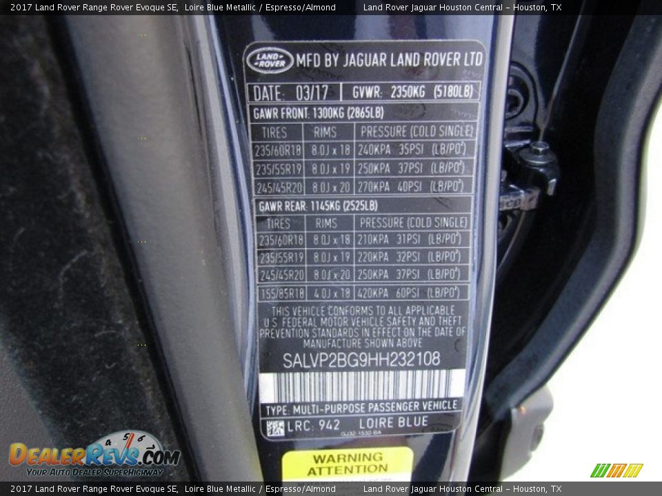 2017 Land Rover Range Rover Evoque SE Loire Blue Metallic / Espresso/Almond Photo #24