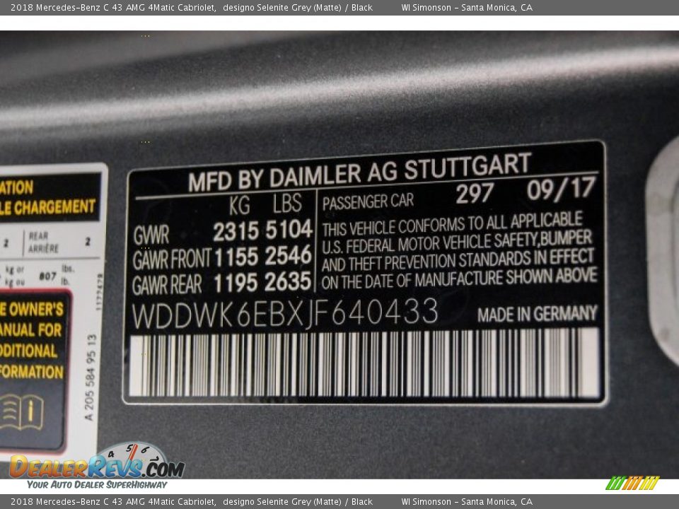 2018 Mercedes-Benz C 43 AMG 4Matic Cabriolet designo Selenite Grey (Matte) / Black Photo #10