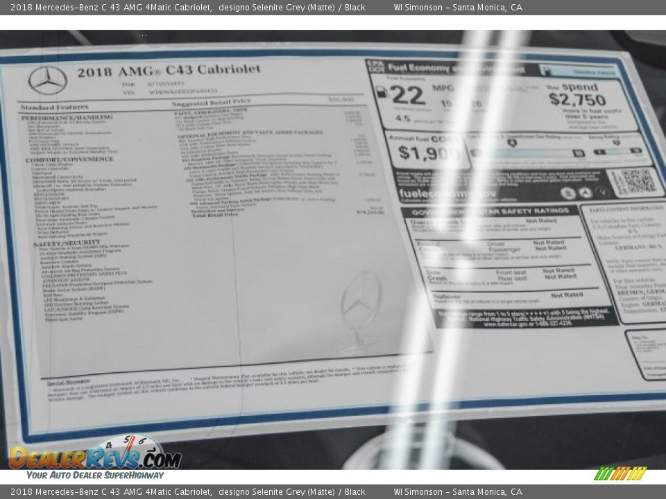 2018 Mercedes-Benz C 43 AMG 4Matic Cabriolet designo Selenite Grey (Matte) / Black Photo #11