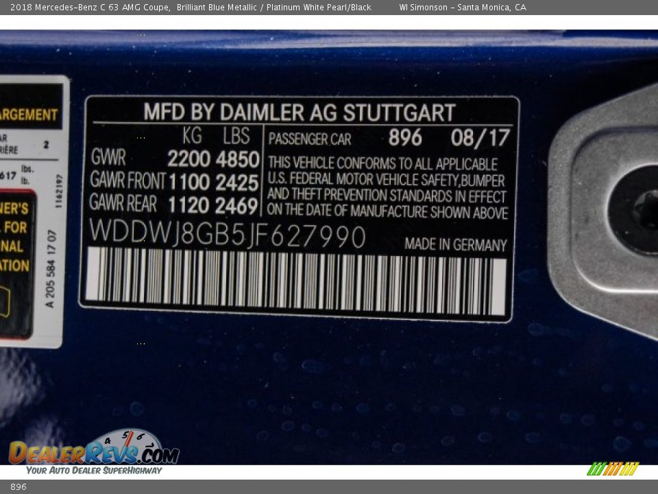 Mercedes-Benz Color Code 896 Brilliant Blue Metallic
