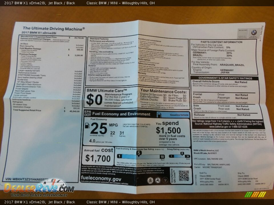 2017 BMW X1 xDrive28i Jet Black / Black Photo #6