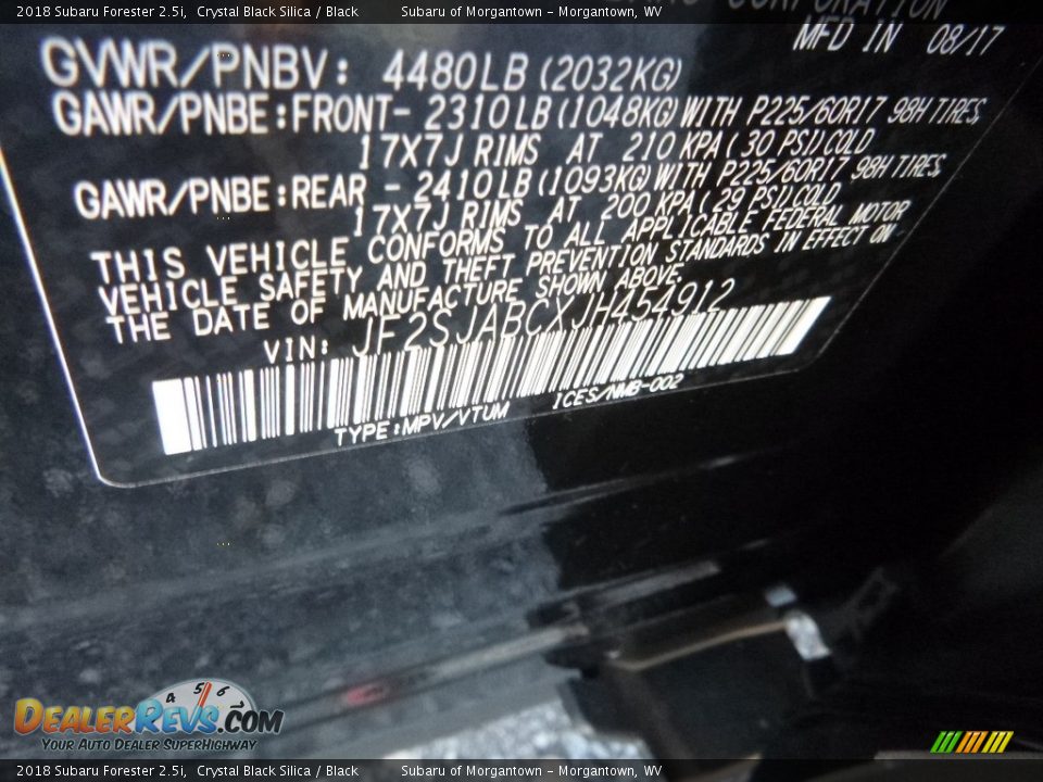 2018 Subaru Forester 2.5i Crystal Black Silica / Black Photo #16