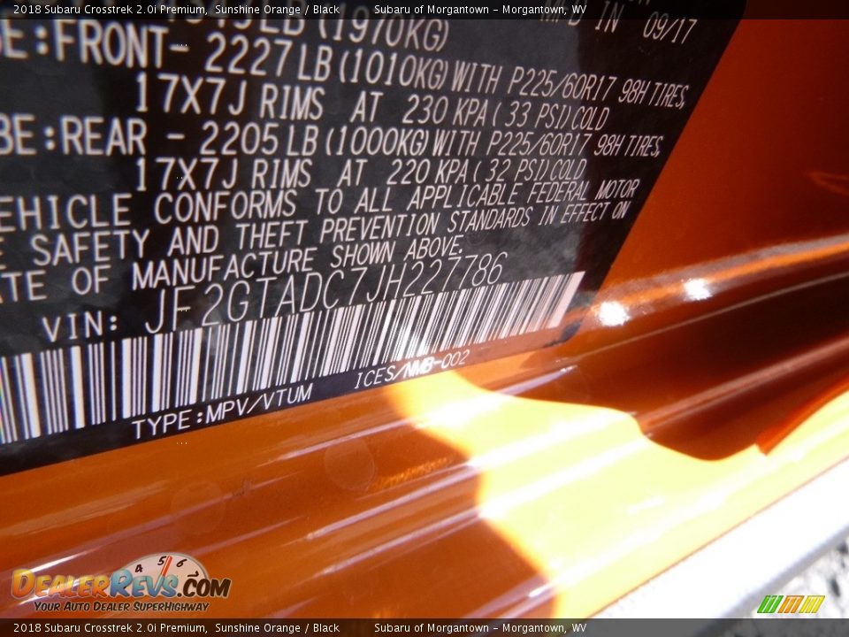 2018 Subaru Crosstrek 2.0i Premium Sunshine Orange / Black Photo #14