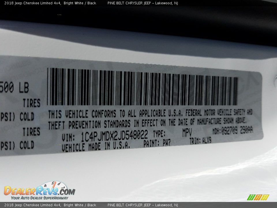 2018 Jeep Cherokee Limited 4x4 Bright White / Black Photo #12