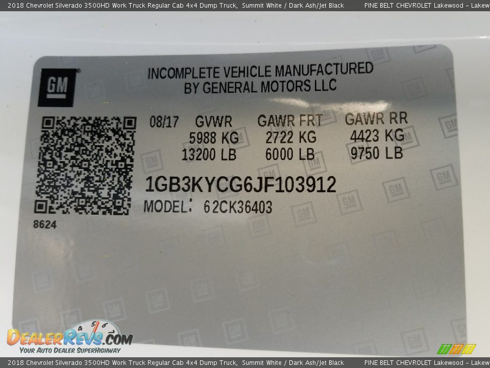 2018 Chevrolet Silverado 3500HD Work Truck Regular Cab 4x4 Dump Truck Summit White / Dark Ash/Jet Black Photo #8