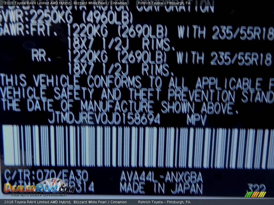 2018 Toyota RAV4 Limited AWD Hybrid Blizzard White Pearl / Cinnamon Photo #10