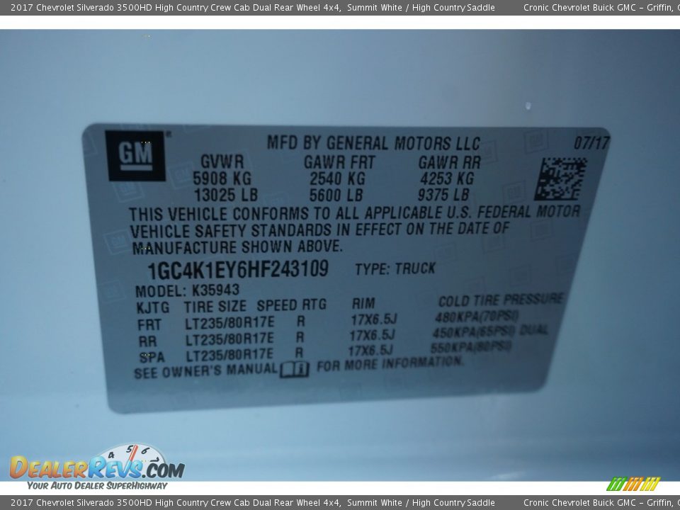 2017 Chevrolet Silverado 3500HD High Country Crew Cab Dual Rear Wheel 4x4 Summit White / High Country Saddle Photo #15