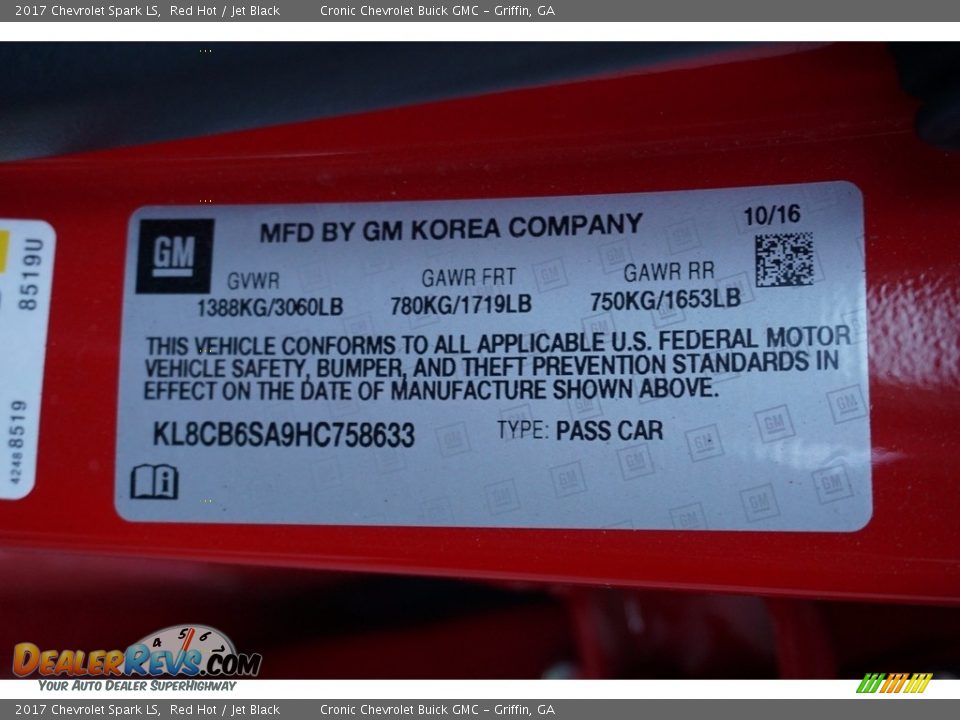 2017 Chevrolet Spark LS Red Hot / Jet Black Photo #13