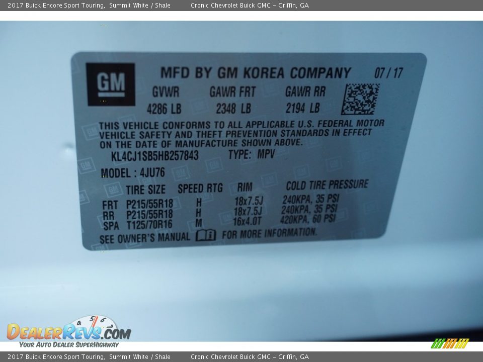 2017 Buick Encore Sport Touring Summit White / Shale Photo #12