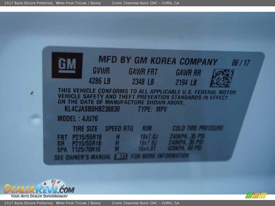 2017 Buick Encore Preferred White Frost Tricoat / Ebony Photo #13