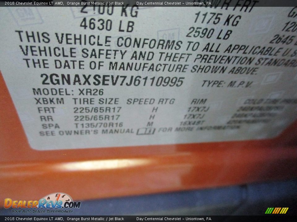 2018 Chevrolet Equinox LT AWD Orange Burst Metallic / Jet Black Photo #15