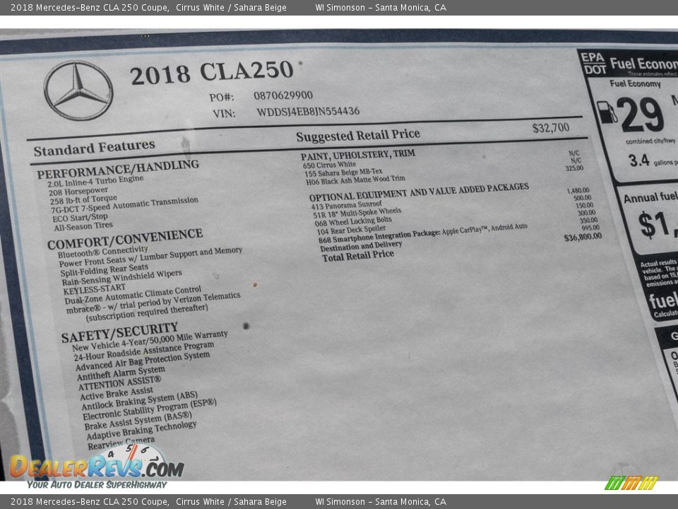2018 Mercedes-Benz CLA 250 Coupe Cirrus White / Sahara Beige Photo #9