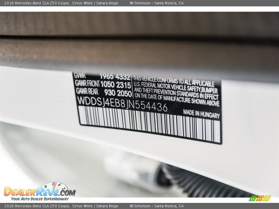 2018 Mercedes-Benz CLA 250 Coupe Cirrus White / Sahara Beige Photo #10