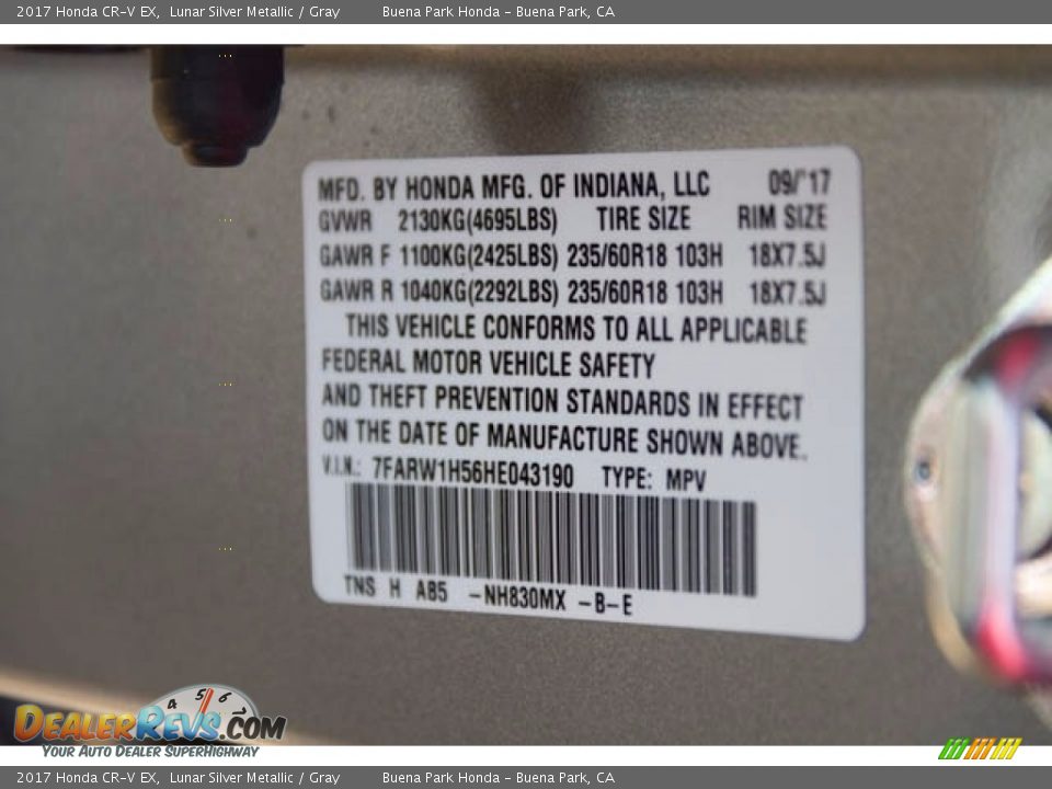 2017 Honda CR-V EX Lunar Silver Metallic / Gray Photo #18