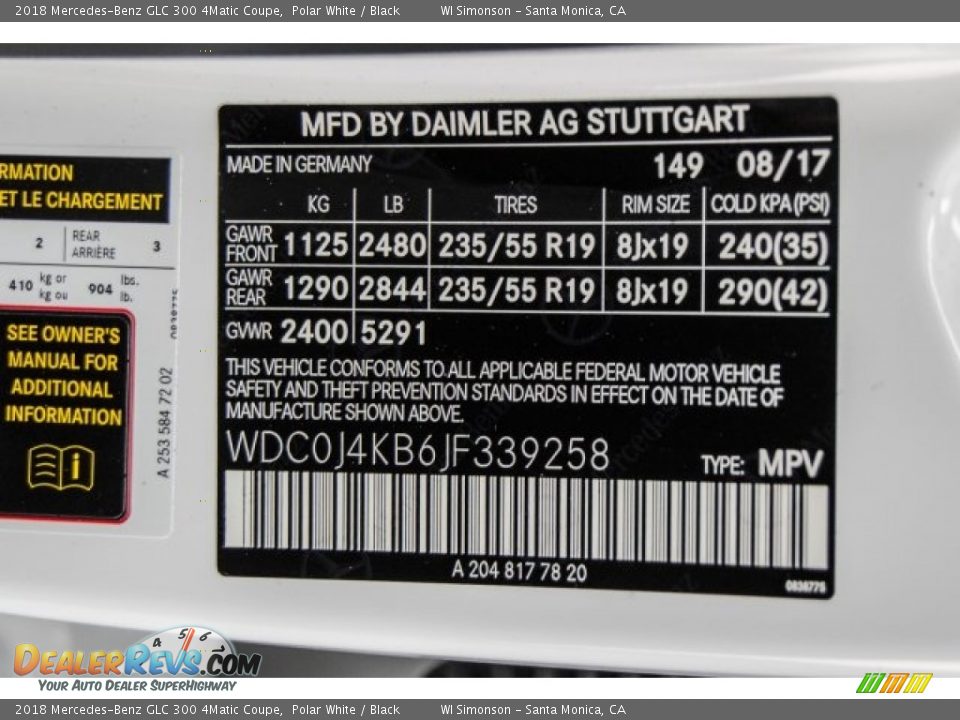 2018 Mercedes-Benz GLC 300 4Matic Coupe Polar White / Black Photo #10