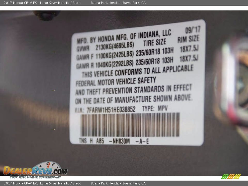 2017 Honda CR-V EX Lunar Silver Metallic / Black Photo #19