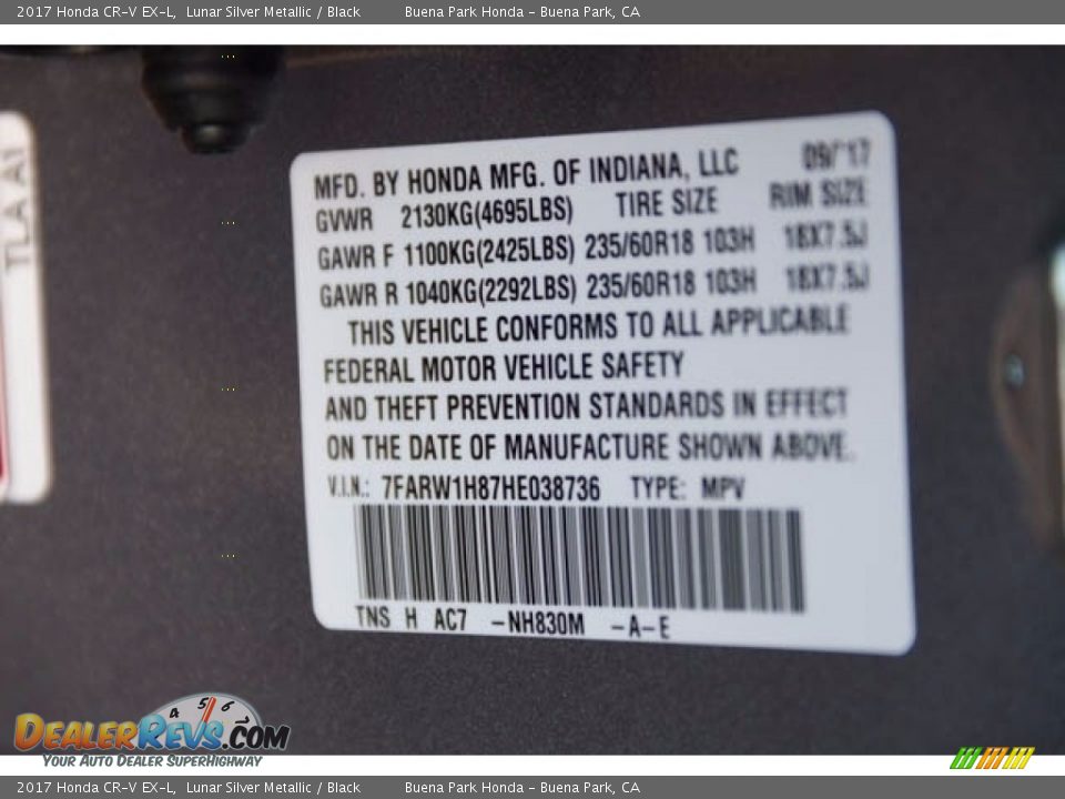 2017 Honda CR-V EX-L Lunar Silver Metallic / Black Photo #19