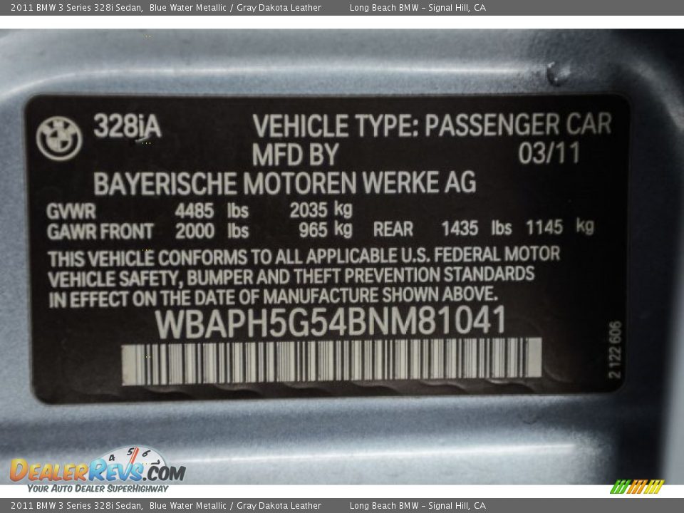 2011 BMW 3 Series 328i Sedan Blue Water Metallic / Gray Dakota Leather Photo #16